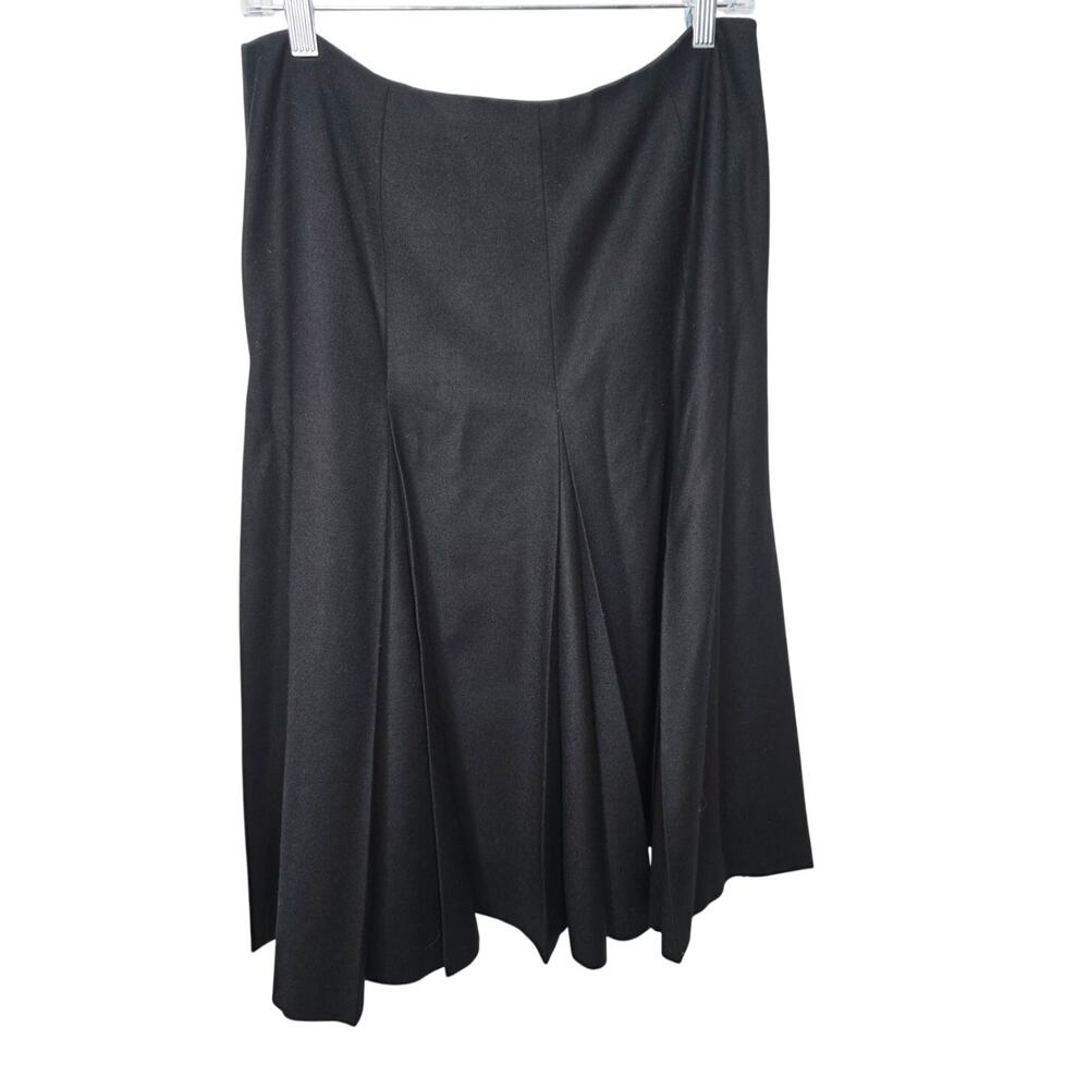 Vintage Talbots Petites Womens 12 Black Pleated Midi Skirt Lined Wool Blend 90s